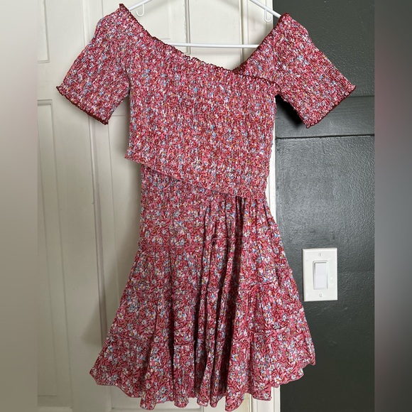 Poupette St Barth Soledad Floral Smocked Asymmetrical Mini Ruffle Dress Sz Small - Picture 3 of 9